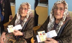 94 yaşındaki Manisalı Fatma teyze elindeki bastonla oy kullanmaya gitti