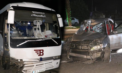 İzmir'de korkunç kaza! 2 işçi servisi ile otomobil çarpıştı! Yaralılar var