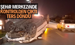 Manisa'da kontrolden çıkan otomobil devrildi