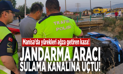 Manisa'da yürekleri ağza getiren kaza! Jandarma aracı sulama kanalına uçtu