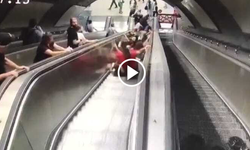 İzmir metrosundaki yürüyen merdiven kazası kamerada!