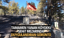 Tamamen yanan köyde bayrağımız zarar görmedi