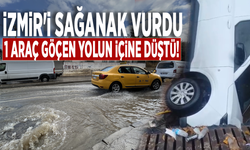 İzmir'i sağanak vurdu: 1 araç göçen yolun içine düştü!