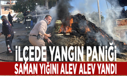 İlçede yangın paniği: Saman yığını alev alev yandı!