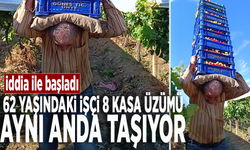 İddia ile başladı: 62 yaşındaki işçi 8 kasa üzümü aynı anda taşıyor