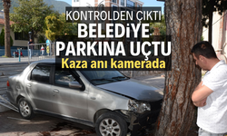 Kontrolden çıkan araç belediye parkına uçtu