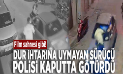 Film sahnesi gibi! Dur ihtarına uymayan sürücü, polisi kaputta götürdü