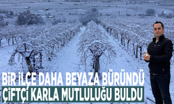 Bir ilçe daha beyaza büründü: Çiftçi karla mutluluğu buldu