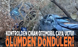 Kontrolden çıkan otomobil çaya uçtu: Ölümden döndüler!