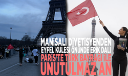 Manisalı diyetisyenden Eyfel Kulesi önünde erik dalı: Paris'te Türk Bayrağı ile unutulmaz an