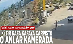Denizli-Manisa karayolunda feci kaza! İki tır kafa kafaya çarpıştı: O anlar kamerada