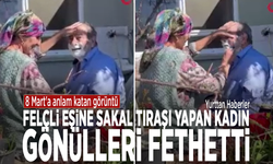 8 Mart'a anlam katan görüntü: Felçli eşine sakal tıraşı yapan kadın gönülleri fethetti