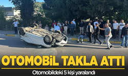 Takla atan otomobildeki 5 kişi yaralandı
