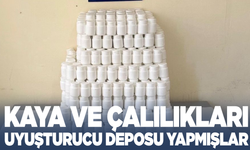 Kayalıkta ve çalılar arasında uyuşturucu deposu