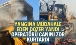 Yangına müdahale eden dozer yandı