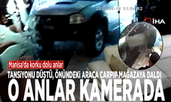 Tansiyonu düştü, önündeki araca çarpıp mağazaya daldı: O anlar kamerada