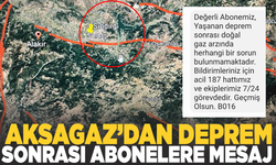 Aksagaz'dan deprem sonrası abonelere mesaj