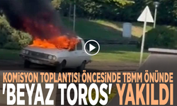 Komisyon toplantısı öncesinde TBMM önünde 'Beyaz Toros' yakıldı