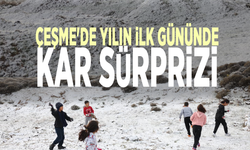 Çeşme'de yılın ilk gününde kar sürprizi
