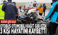 Katliam gibi kaza! Otobüs otomobili kağıt gibi ezdi: 3 ölü, 1 yaralı