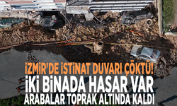 İzmir'de istinat duvarı çöktü! İki binada hasar var, arabalar toprak altında kaldı