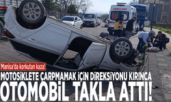 Motosiklete çarpmamak için direksiyonu kırınca otomobil takla attı