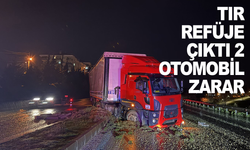 Tır refüje çıktı, 2 otomobil zarar gördü