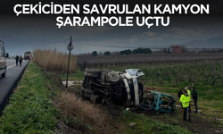 Çekiciden savrulan kamyon şarampole uçtu