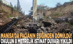 Manisa’da facianın eşiğinden dönüldü! Okulun 8 metrelik istinat duvarı yıkıldı