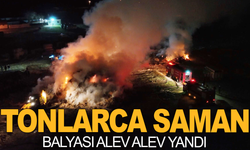 Aksaray'da tonlarca saman balyası alev alev yandı: o anlar dron kamerasında