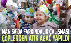 Manisa’da farkındalık çalışması... Çöplerden atık ağaç yapıldı