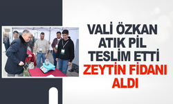 Vali Özkan atık pil teslim etti, zeytin fidanı aldı