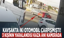 Kavşakta iki otomobil çarpışmıştı! 3 kişinin yaralandığı kaza anı kamerada