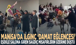 Manisa'da ilginç ‘damat eğlencesi'... Eşekle salona giren sağdıç misafirlerin üzerine düştü