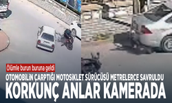 Ölümle burun buruna geldi... Otomobilin çarptığı motosiklet sürücüsü metrelerce savruldu, korkunç anlar kamerada