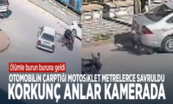 Ölümle burun buruna geldi... Otomobilin çarptığı motosiklet metrelerce savruldu, korkunç anlar kamerada