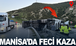 Manisa'da kontrolden çıkan tır devrildi: 1 yaralı