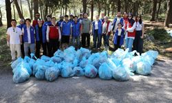 Manisa'da ormanlık alanda yüzlerce kilo çöp toplandı