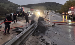 Bariyerlere çarparak yanan otomobilin sürücüsü feci şekilde can verdi