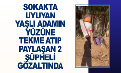Sokakta uyuyan yaşlı adamın yüzüne tekme atıp paylaşan 2 şüpheli gözaltında