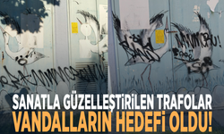 Sanat eserine çirkin saldırı! Trafodaki leylek figürü sprey boyayla tahrip edildi