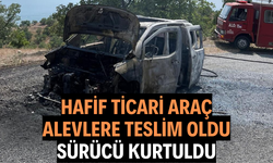 Kamyonet alevlere teslim oldu, sürücü kurtuldu