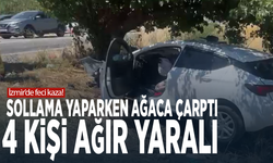 İzmir’de feci kaza! Sollama yaparken ağaca çarptı: 4 kişi ağır yaralı