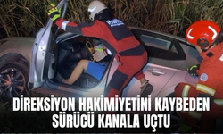 Direksiyon hakimiyetini kaybeden sürücü kanala uçtu