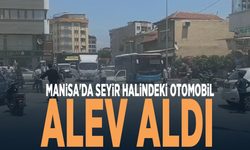 Manisa'da seyir halindeki otomobil alev aldı