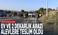 İlçede yangın paniği! Ev ve 2 dekarlık arazi alevlere teslim oldu