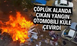 Çöplük alanda çıkan yangın otomobili küle çevirdi