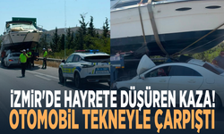 İzmir'de hayrete düşüren kaza! Otomobil tekneyle çarpıştı