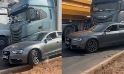 Kaza sonrası korku dolu anlar! Tır şoförü, camını kıran sürücünün aracına çarpıp kaçtı
