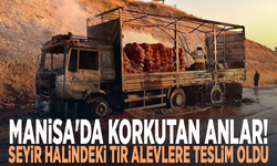 Manisa'da korkutan anlar! Seyir halindeki tır alevlere teslim oldu